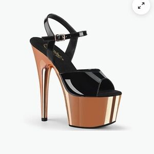 PLEASER - Adore 709 Black & Rose Gold Chrome Platforms!